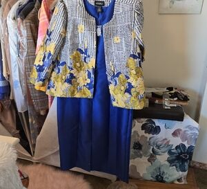 Blue and Yellow Floral Dress with Jacket